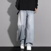 Mens Vintage Washed Straight Fit Denim Jeans Loose Wide Leg Casual Streetwear Trousers