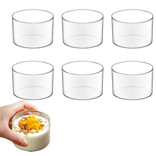 Heat-resistant glass pudding cups, 190ml capacity, reusable, round, for pudding, jelly, and other sweets. Perfect for DIY baking and home use. Set of