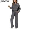 Autumn Ladies' Set: Long-Sleeved O-Neck Sweatshirt with Casual Elasticated Waist Trousers and Wide-Leg Pants