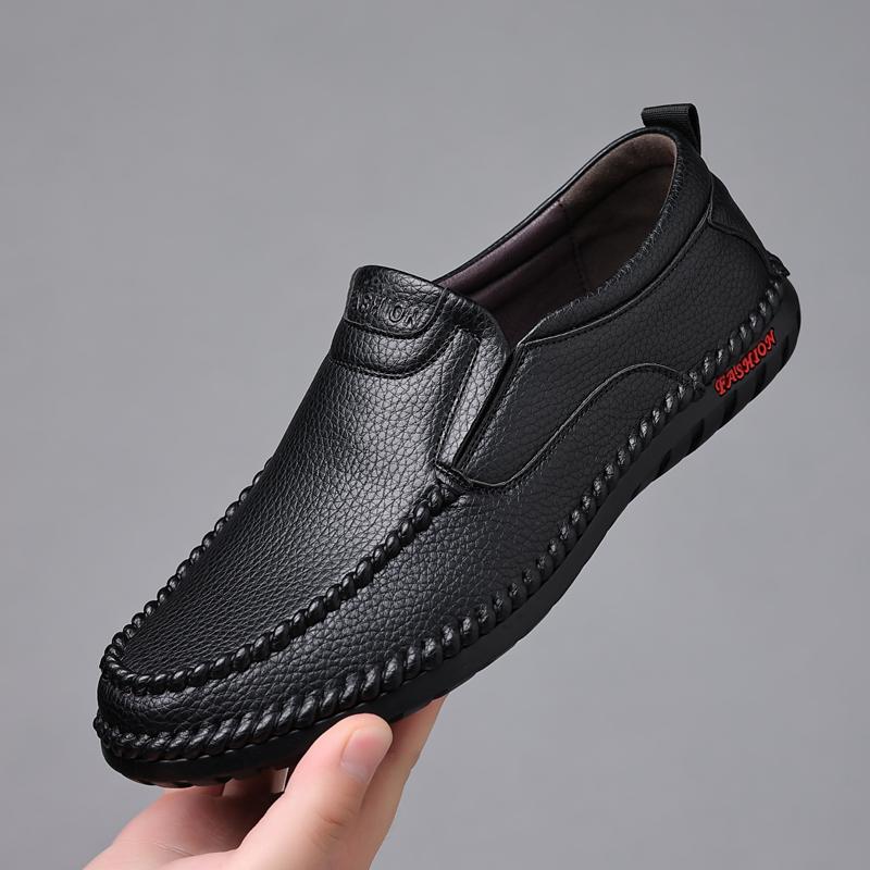 Fashion Men's Genuine Leather Casual Shoes Hollow Breathable Flat Shoes Men's Fashion Office Business Shoes Handmade Soft Sole Shoes
