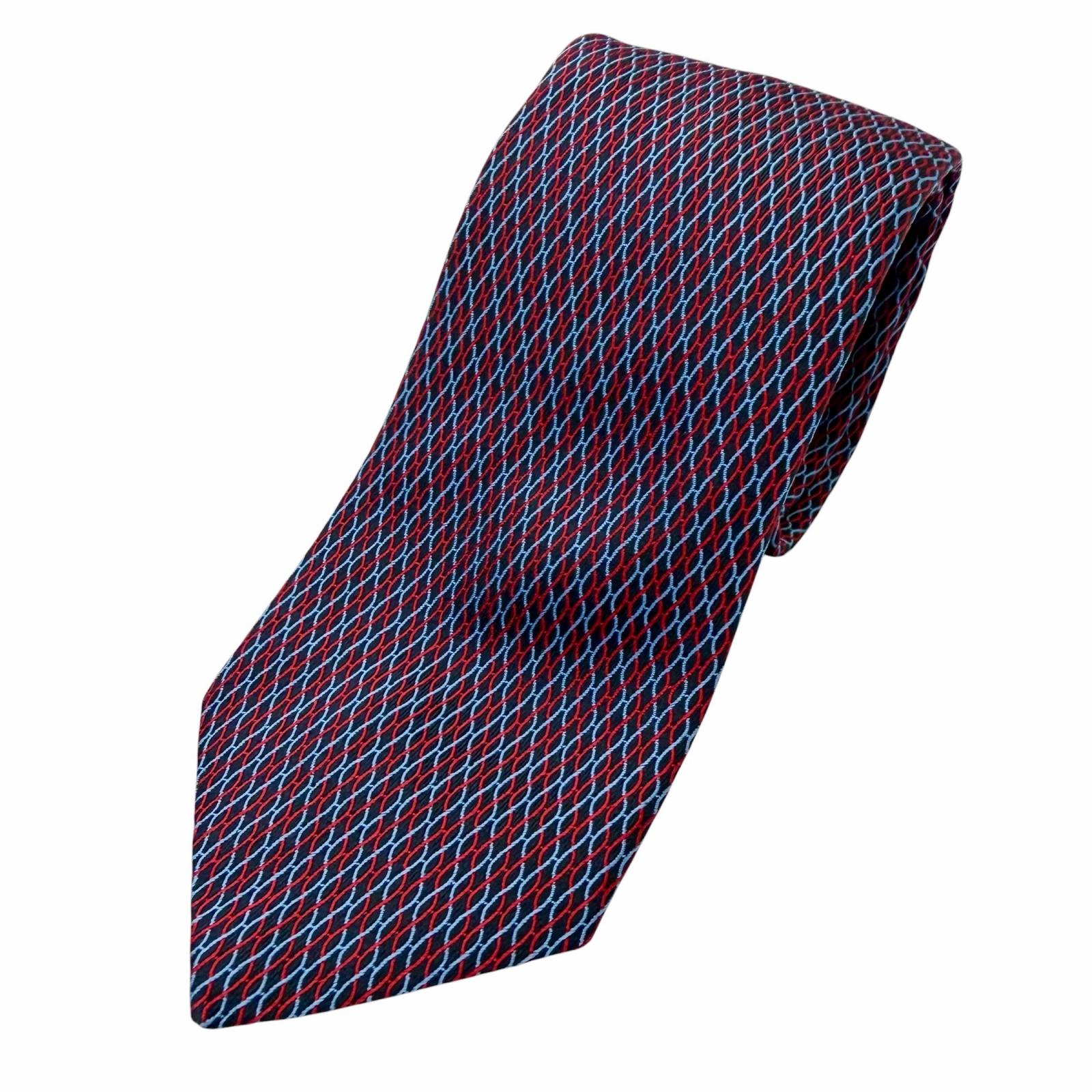 Excellent HERMES tie H logo total pattern Red silk mens 339200T Used