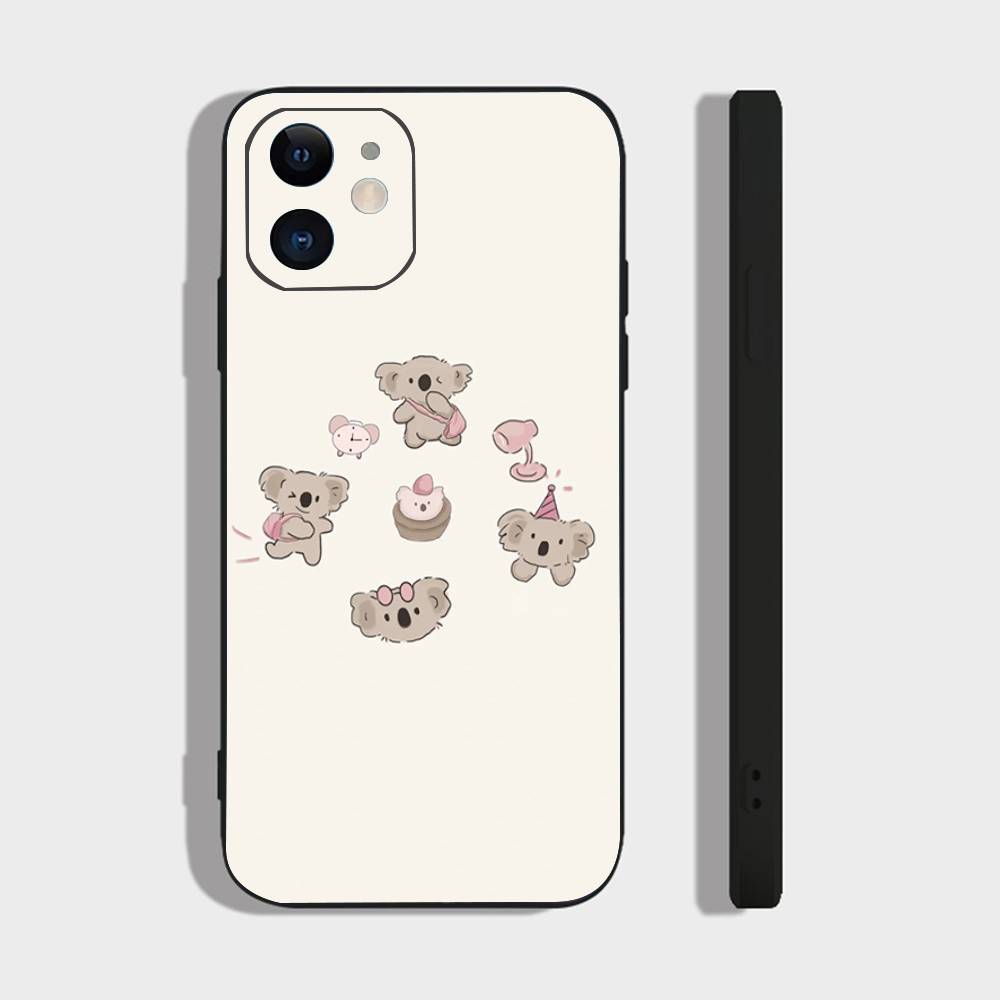 K-Koala Creative Cartoon Animation Phone Case For IPhone 17 Air 16 15 14 13 Pro Max 11 12 Black Silicone Cover