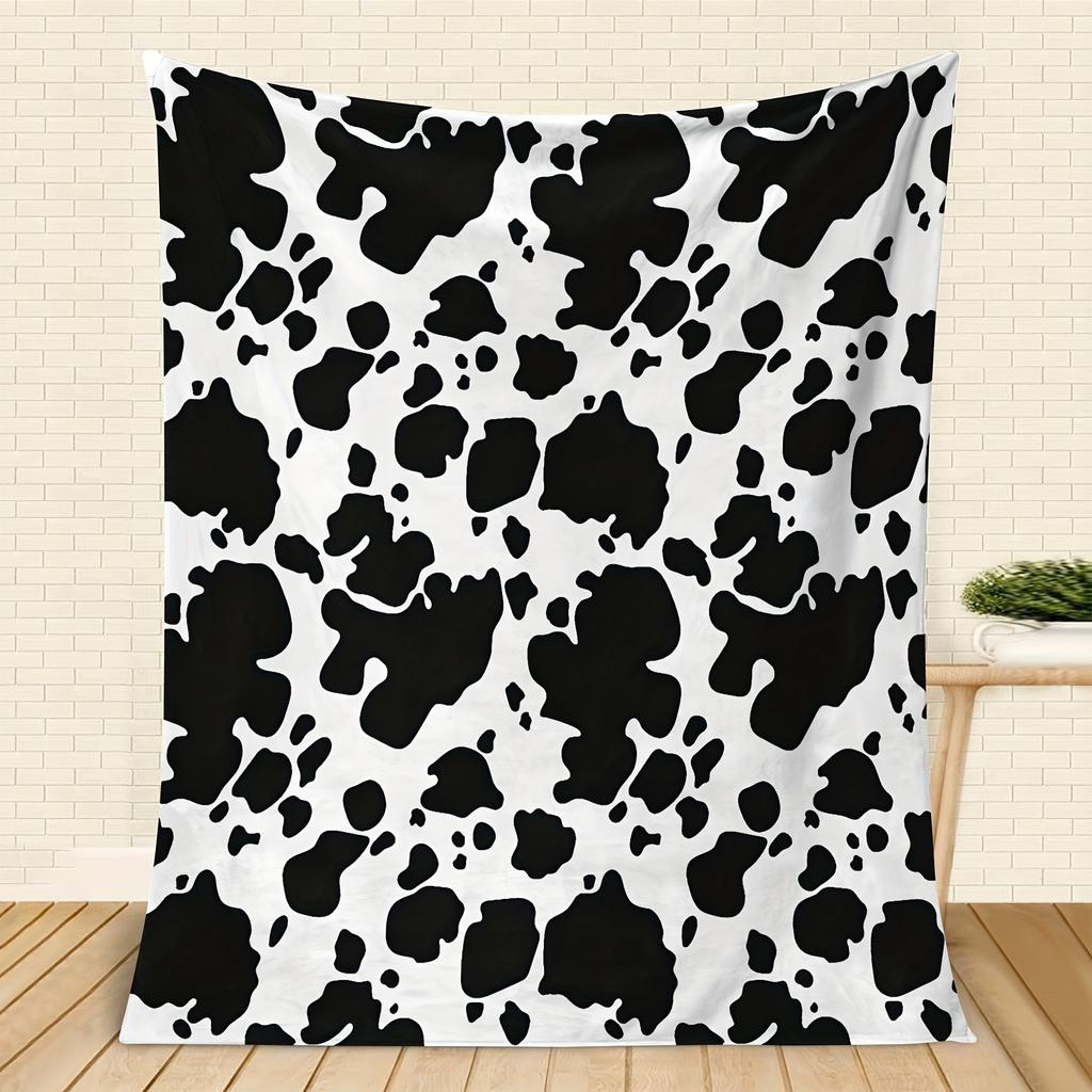 Minimalist Cow Spot Pattern Decorative Throw Blanket Trendy Monochrome Animal Print Indoor Home Decoration Blanket