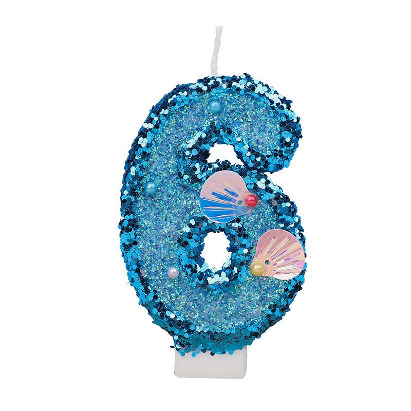 Glitter Blue Number Cake Candles Kids Boy Girl Birthday Party Cake Topper Decoration Mermaid Party Supplies Under The Sea Decor