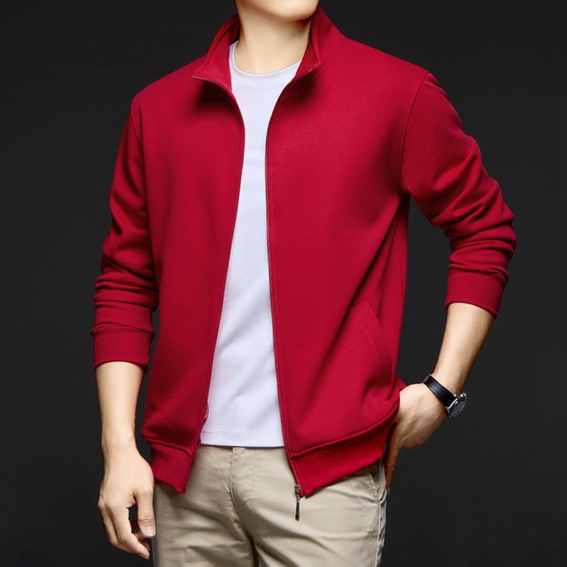 2025 Autumn Men's Stand-Up Collar Combed Cotton Jacket: Casual Sport Fashion Solid Color Cardigan Sweatshirt