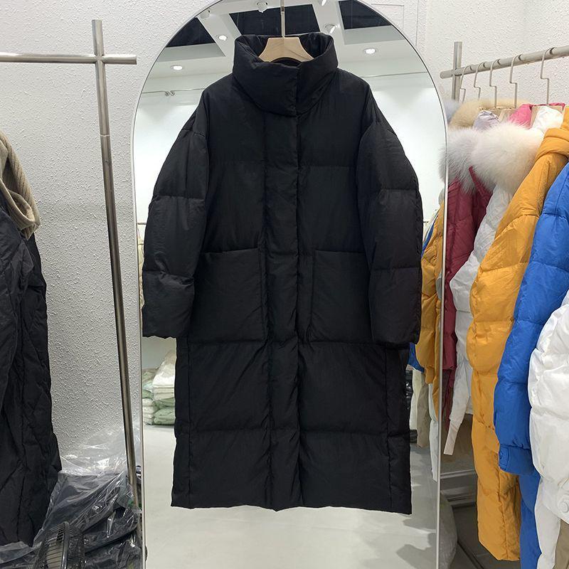 2025 Women's Korean Style Mid-Length Down Jacket - Thickened Stand-Up Collar White Duck Down Winter Coat