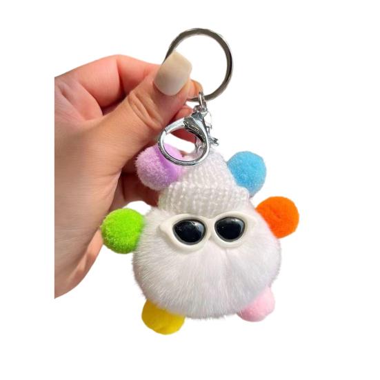 Keychain Cartoon Doll Wearing Hat Glasses Decor Imitation Rabbit Fur Charm Key Chain Keys