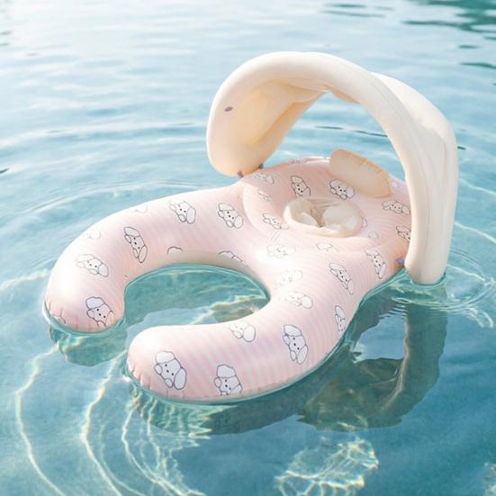 Float Together Baby Seat with Canopy Inflatable Infant Pool Float, Soft Leg Cradles & Headrest Non-Toxic Phthalate-Free PVC
