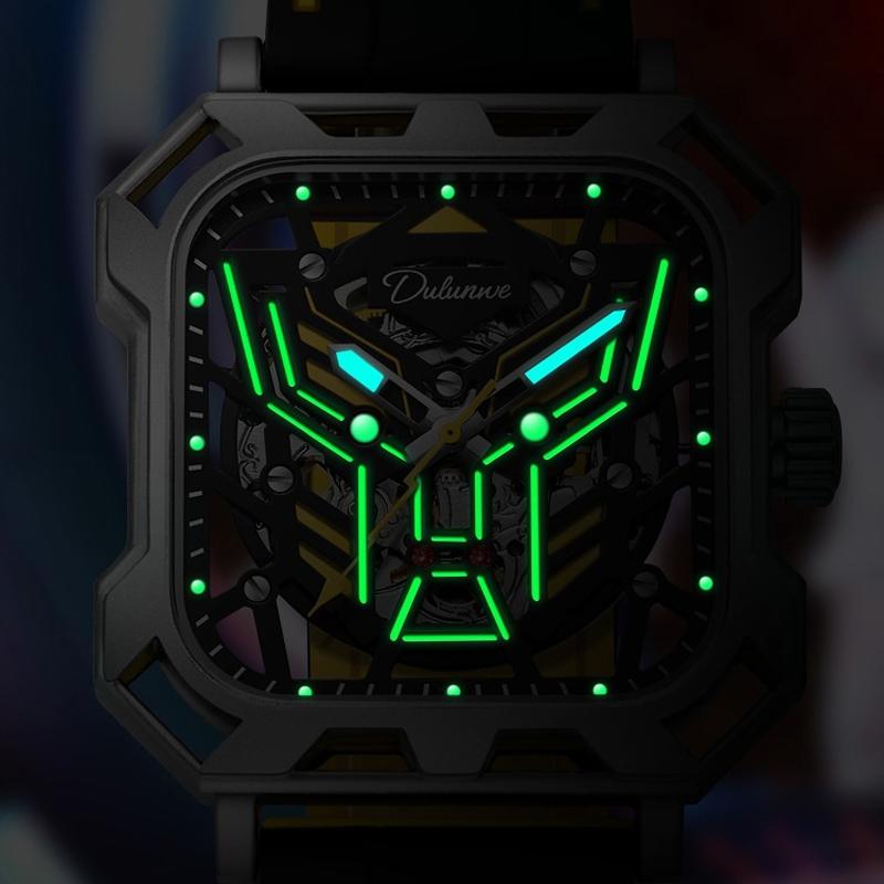 Fashion Automatic Mechanical Watch For Men Luxury Waterproof Men Watch Square Transparent Hollow Design Sports Wristwatches