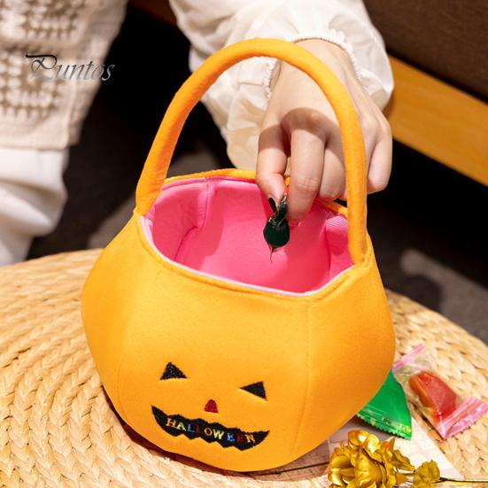 Halloween Party Favor Bags Pumpkin Candy for Kids, Reusable Trick or Treat Totes Bucket, Cute Handbag with Handle Favors Kindergarten Supplies