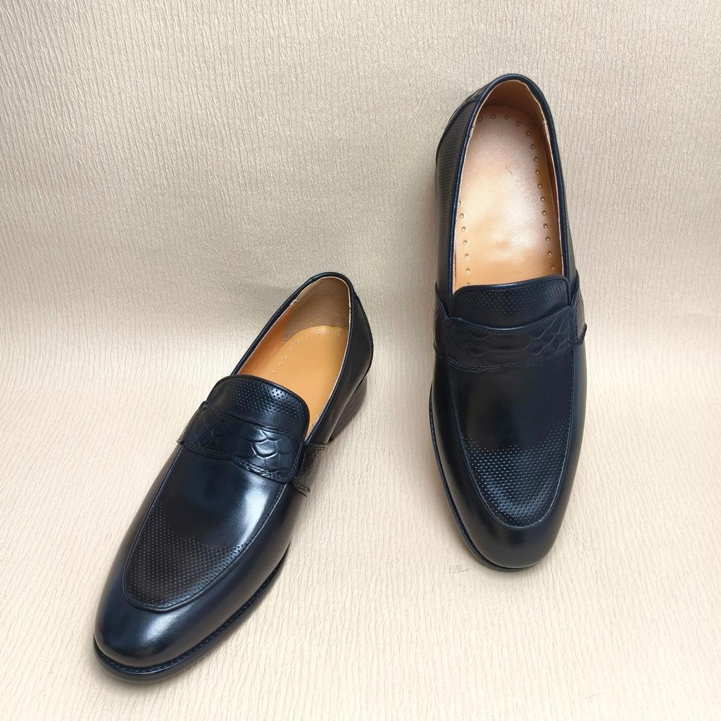 Fashion Comfortable Loafer Shoes For Men Casual Daily Wearing Office Handcrafted Black Fashion Printing Breathe Genuine Leather Shoe Men