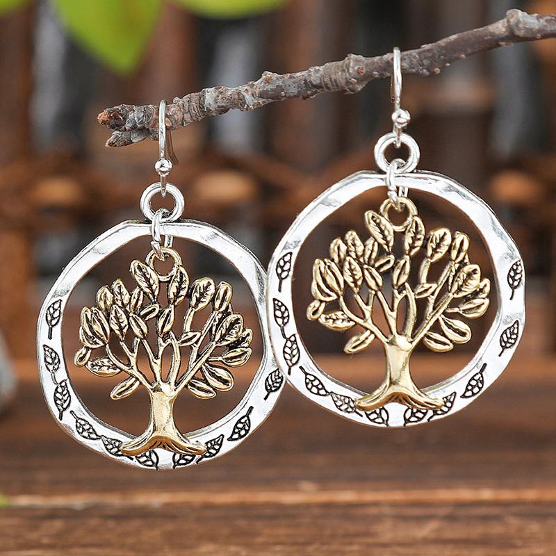 Fashion Vintage Tibetan Silver Carving Round Geometric Flower Drop Earrings Woman Retro Ethnic Boho Long Dangle Female Earrings
