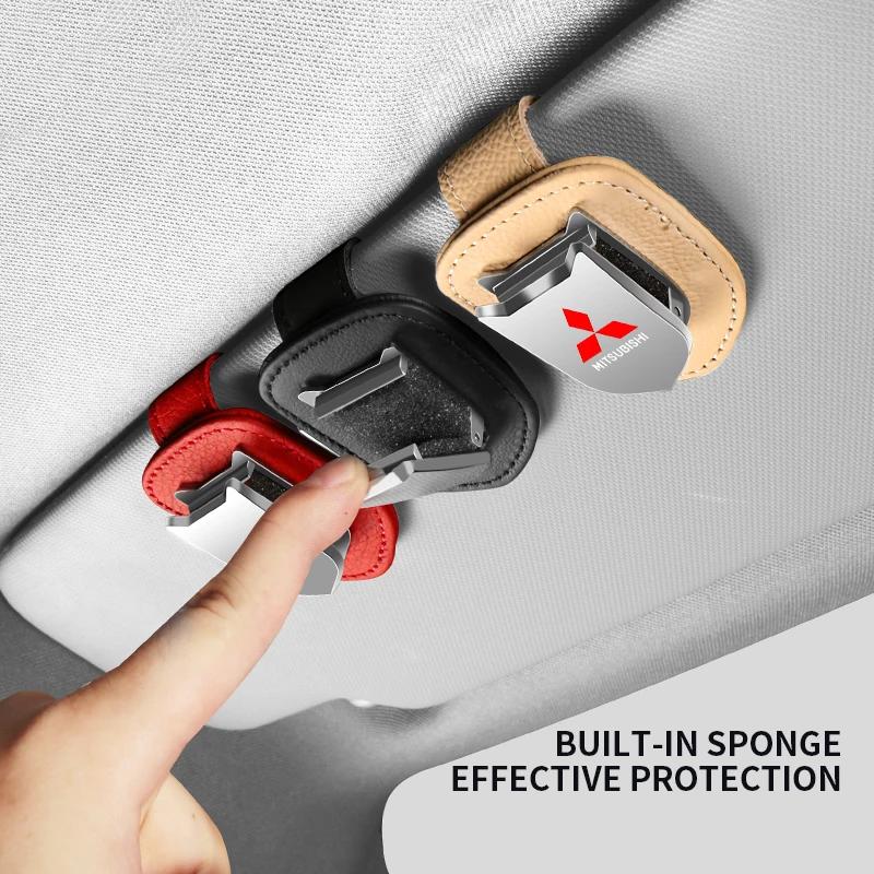 1Pc Auto Sun Visor Glasses Box Sunglasses Clip Card Ticket Holder Stand Emblem For Mitsubishi ASX Lancer Outlander Pajero EVO EX