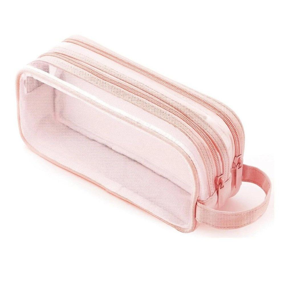 Large Grid Mesh Pencil Case Two Compartment Marker Pouch Stationery Organizer Multi-Color Zipper Closure Pencil Bag