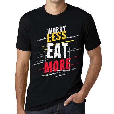 Men's Vintage Tee Shirt Graphic T Shirt Worry Less EAT More Deep Black White Text