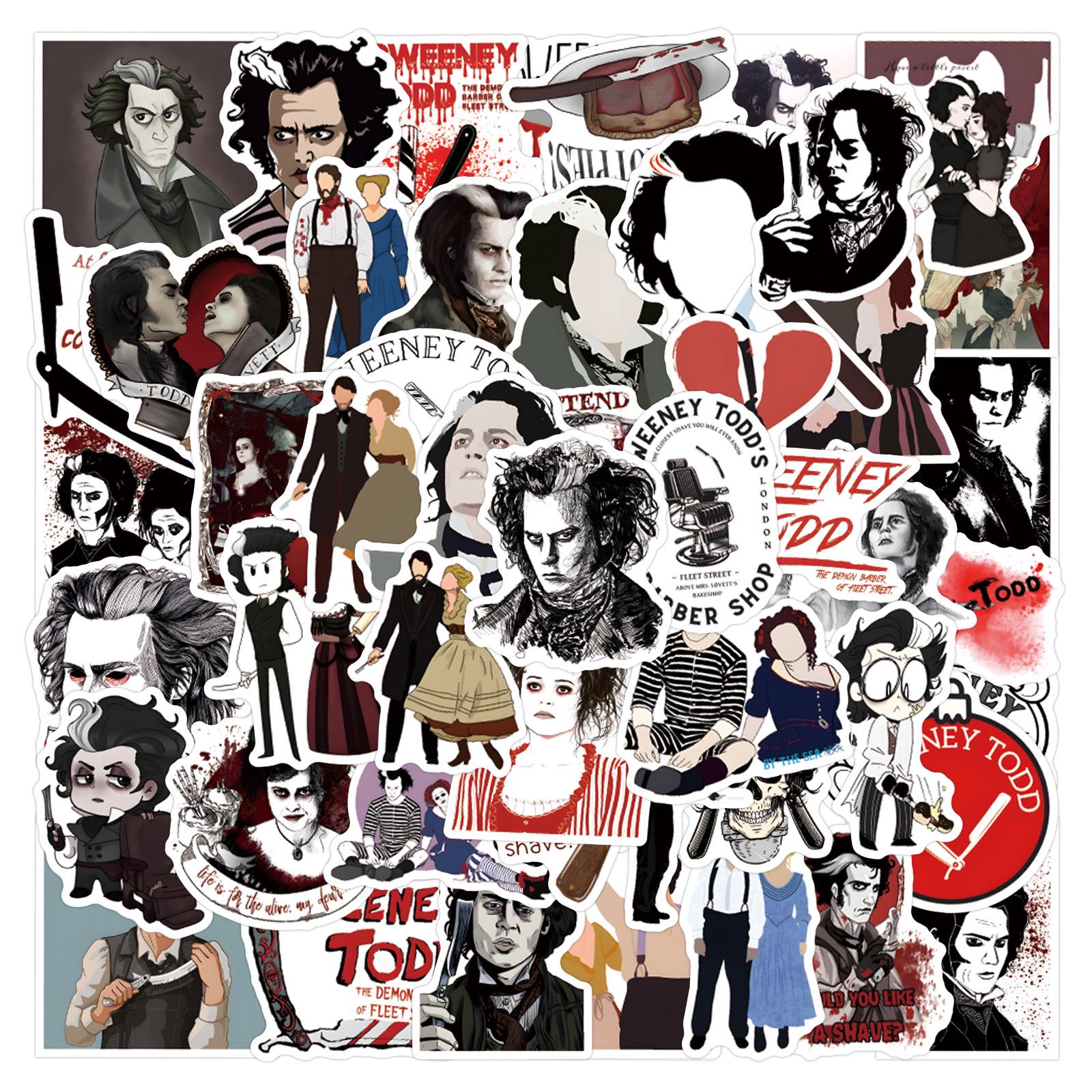 Sweeney Todd Cartoon Barber Stickers Pack - 55 Waterproof Stickers for Decor