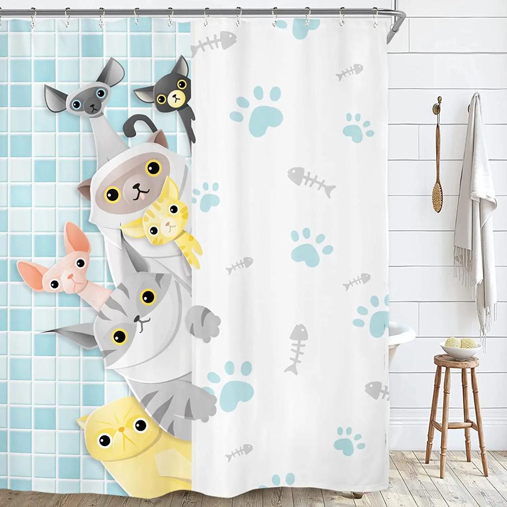 Funny Kids Shower Curtains For Bathroom Decor Corgi Cute Dog Riding Shark Nautical Ocean Boys Animal Hilarious Fabric Polyester