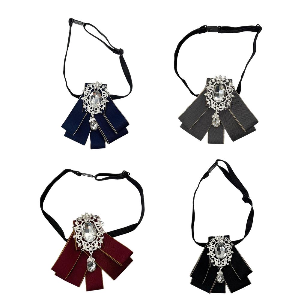 Womens Pre-tied Bowknot Beads Bow Tie Elegant Ribbon Brooch for Shirt Collar Clothes Pre-Tied Neck Tie