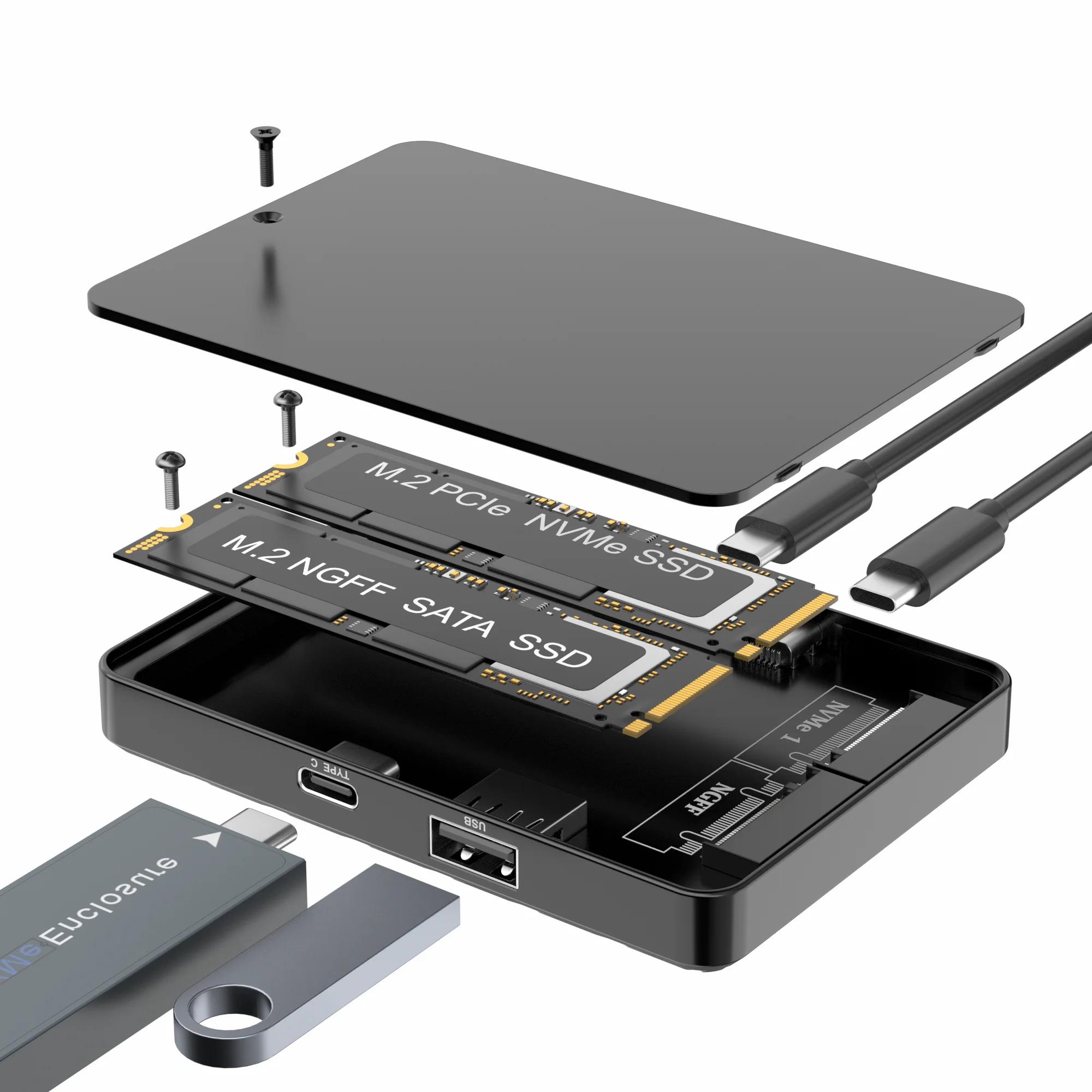 

Двухсекционный корпус для M2 NVME SSD с RGB 10 Гбит/с PCIe NVME док-станция USB3.2 GEN2 Твердотельный M.2 Адаптер для бокса для жесткого диска для ПК NVME and NGFF