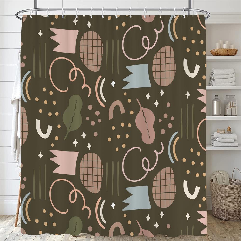 Modern Abstract Print Shower Curtain Bathroom Fabric Polyester Waterproof Minimalist Line Shower Curtains Bath Decor with Hooks