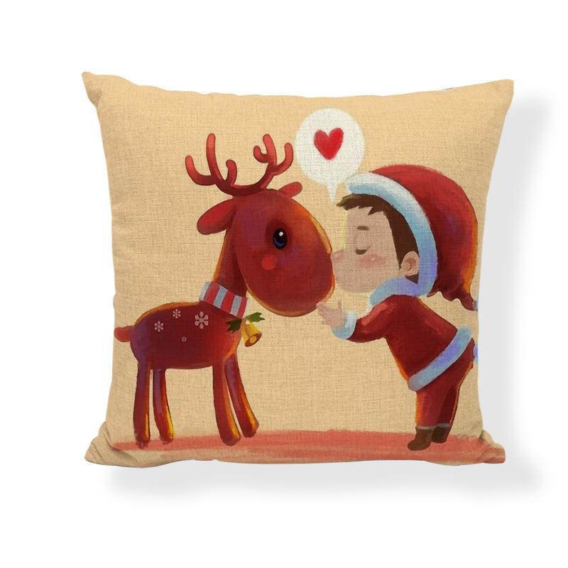 Red Series Santa Claus Pattern Throw Pillow Cover with Short Plush Print for Living Room Sofa Decoration Cushion Cover