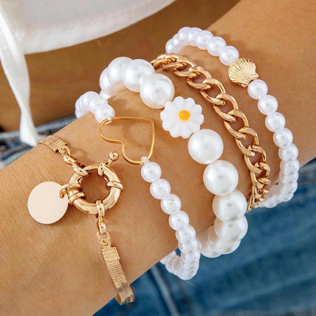 European And American Fashion Love Imitation Multi-Layer Pearl Bracelet Set Temperament Advanced Sense Beaded Ins Style