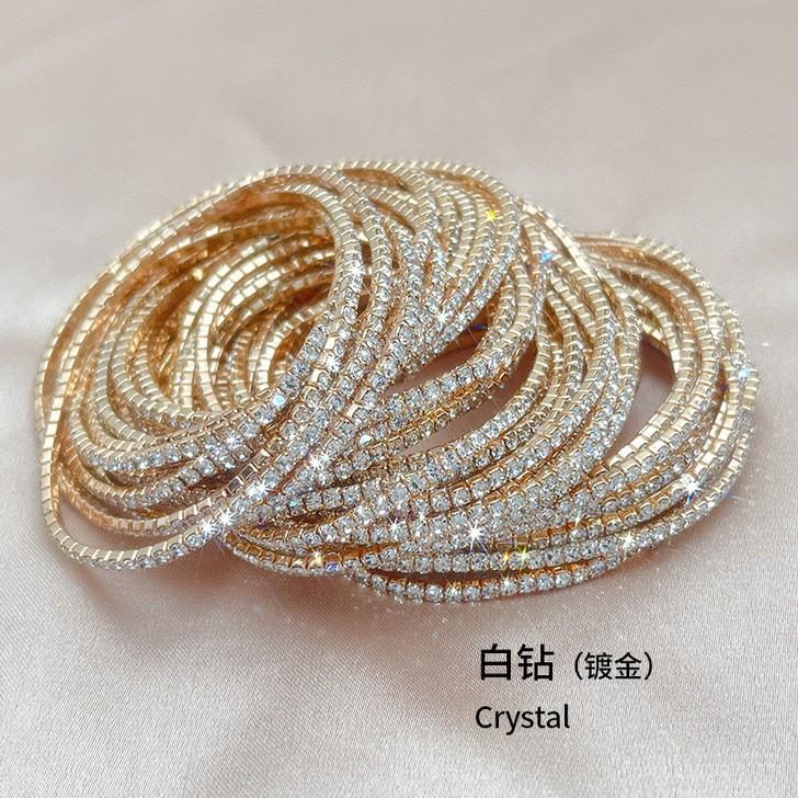 

Браслет с цепочкой 2 мм, одинарный, с бусиной S6 Crystal, тонкий, на эластичной ленте, теннисный браслет, трансграничный, позолоченный браслет. One Size белый