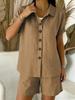 Set Casual con Camicia a Maniche Corte con Bottoni e Pantaloncini per Donna