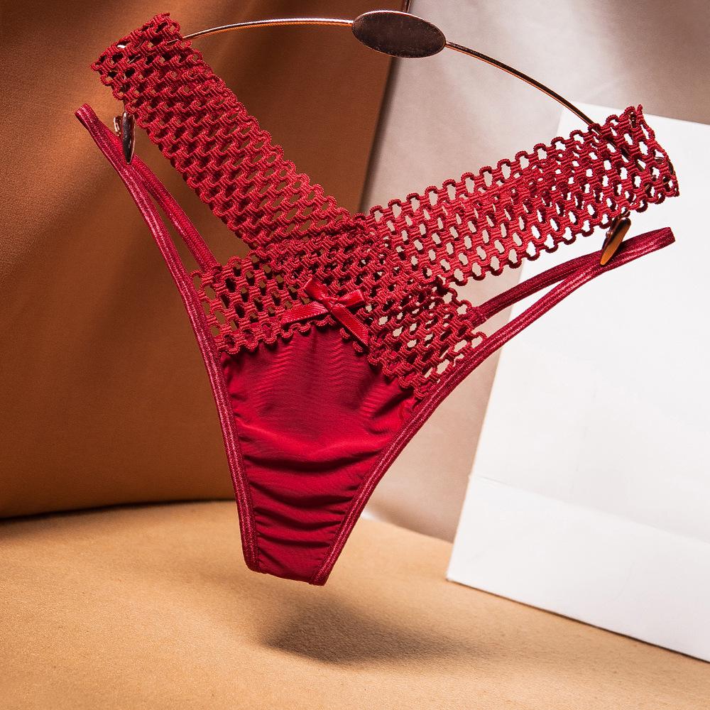 French Hollowed-Out Ice Silk Thong - Women's Fashion Low-Rise See-Through Strap Underwear