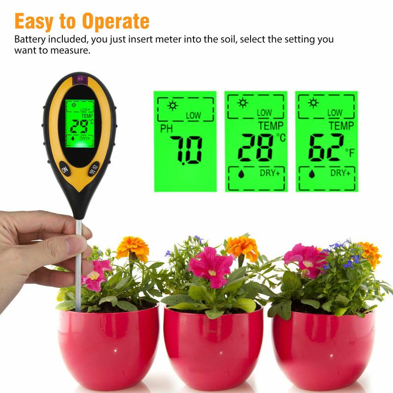 4 In 1 Digital Ph Soil Tester Lcd Display Multifunctional Fast Accurate Water Moisture Temperature