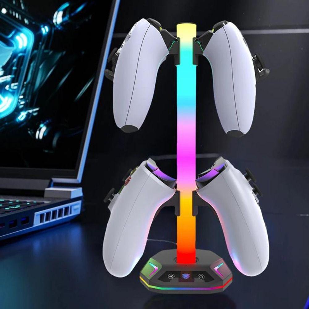 Black Gaming Headset Display Rack Dual USB Ports Headphone Bracket Controller Holder  Desk
