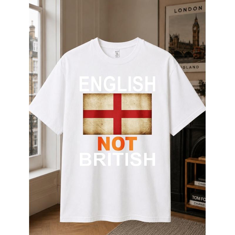Eng-Lish Not British Flag Design Men's T-Shirt National Identity Statement Unisex All Season Fun Gift for English Pride Loose Fit Round Neck Fashion