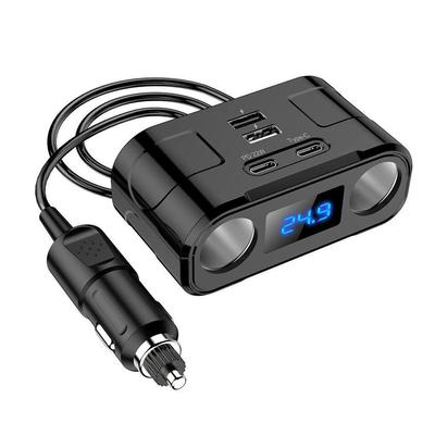 60W Car Cigarette Lighter Socket Splitter Plug LED PD QC3.0 USB Fast Charger 4Port Socket 12V/24V With Voltmeter Extension Cable