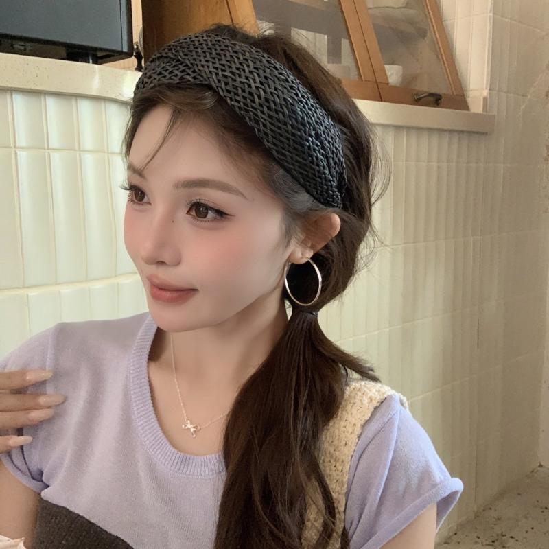 Beach Straw Weaving Cross Knotted Headband Women's Handmade Weaving Hair Band Bohemian Wide-brimmed Hair Hoop Hair Accessories