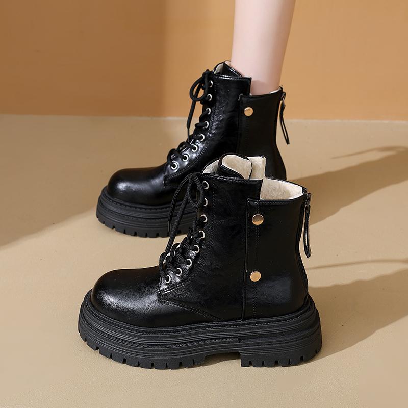 2025 Winter Fashionable and Hot-selling Ankle Women's Boots Platform Modern Ladies Boots Round Toe Med Heel Side Zip Boot
