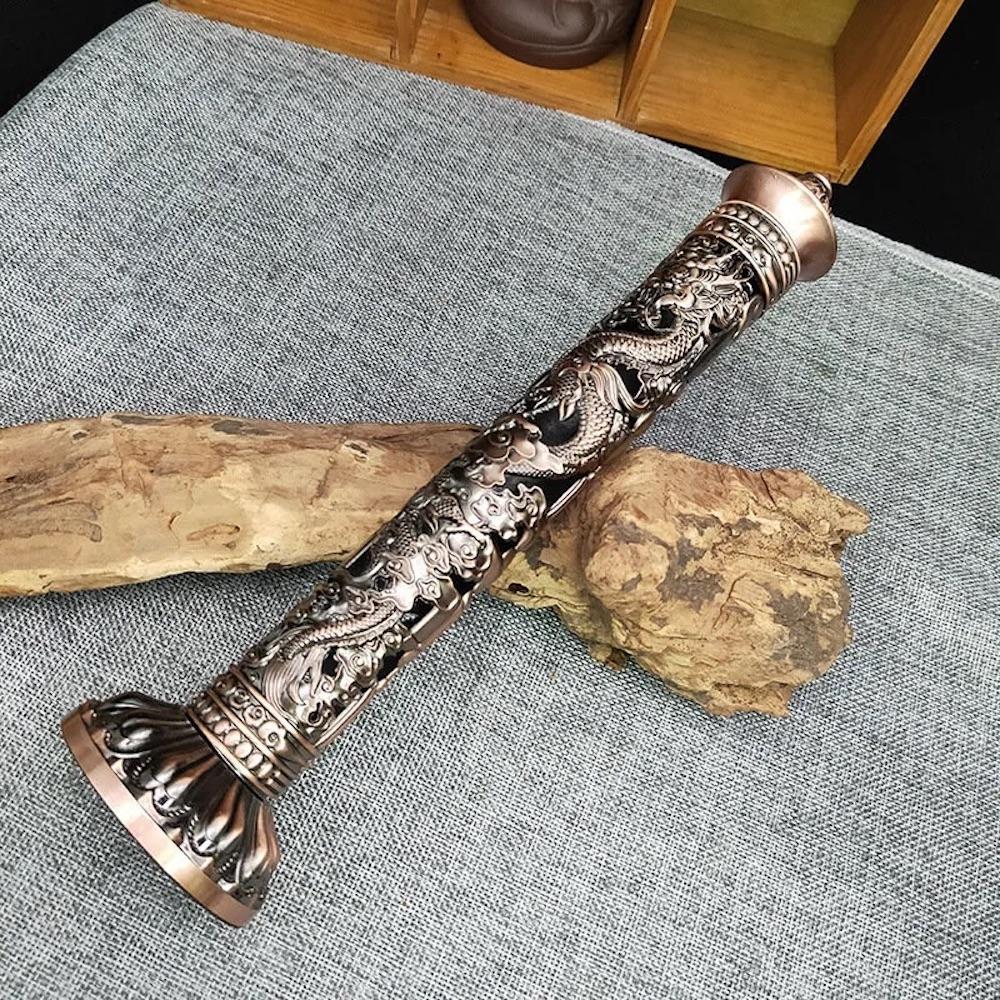 Retro Column Vertical Incense Burner Zen Buddha Heart Sutra Dragon Phoenix Vintage Pillar Incense Stick Holder Traditional Decor