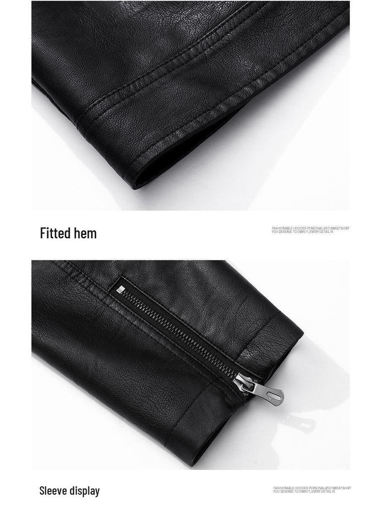 Men's Slim Fit Leather Jacket - Autumn/Winter Casual Lapel Coat with Plus Velvet and Thick Lining