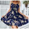 Women's Summer Floral Print Spaghetti Strap Mini Dress Tie Front Elastic Waist Sleeveless Casual Beach Sundress