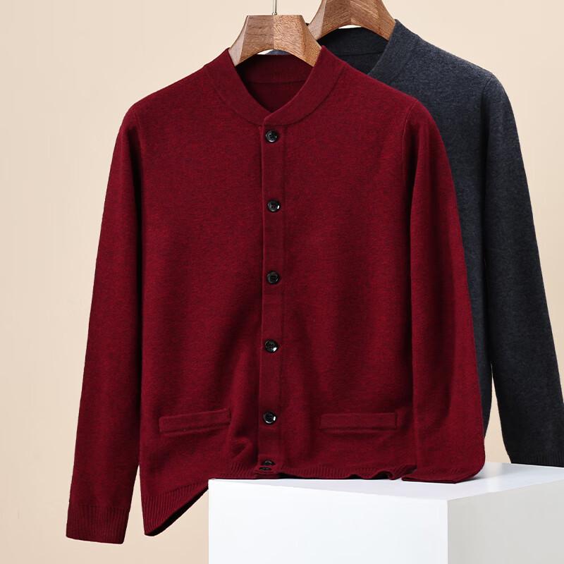 Hengyuanxiang Men's Thickened 100% Wool Cardigan Sweater