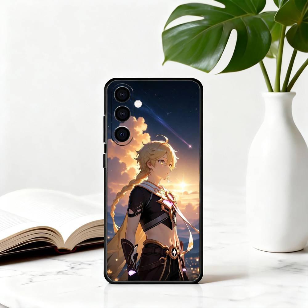 

G-Genshin A-Aether I-Impact GIA Чехол для телефона Черный Силиконовый Мягкий Для Samsung Galaxy A73,A72,A71,A70,A53,A52,A51 Samsung a40