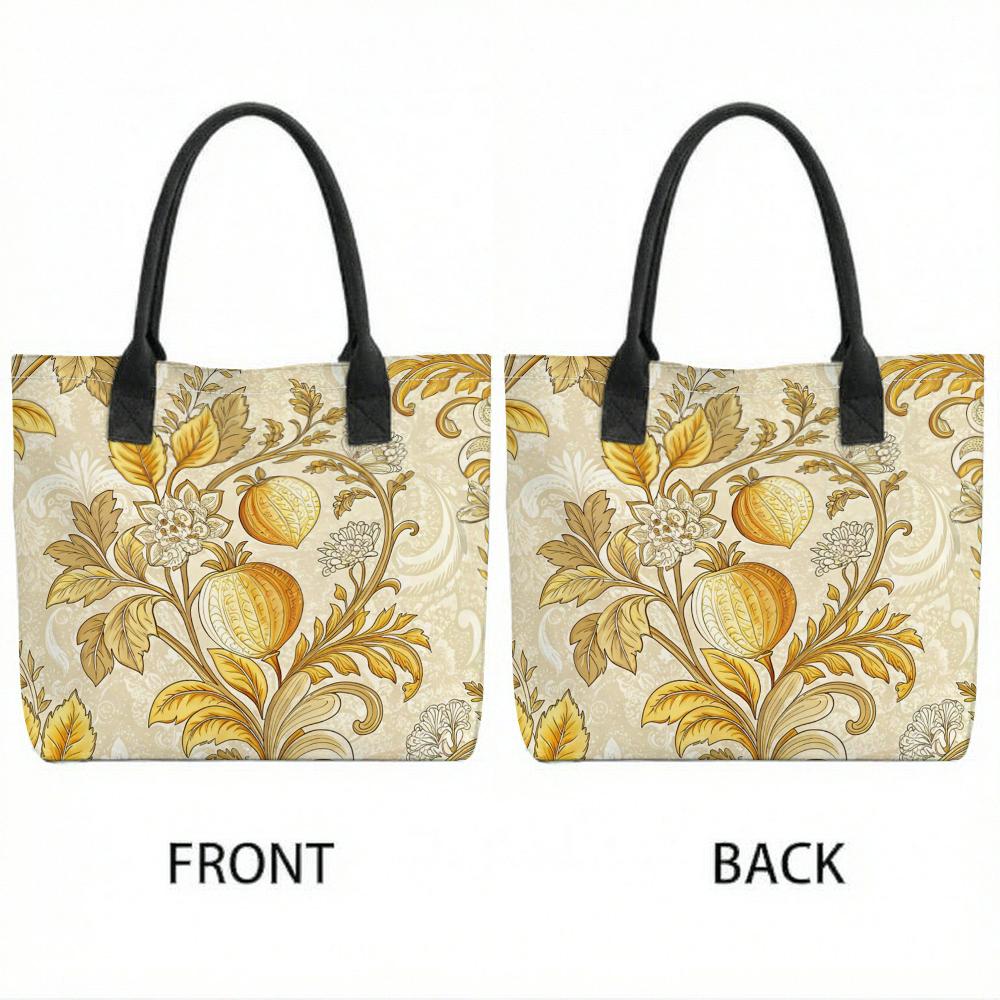 Boho Floral Canvas Tote Bag Aesthetic Vintage Printed Shoulder Handbag for Daily Use