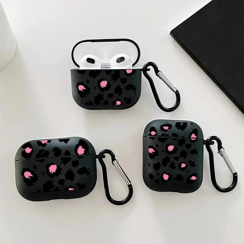 Rose red, black leopard print, suitable for AirPods 1/1st generation protective case, Apple pro/1 wireless bluetooth headset cover.