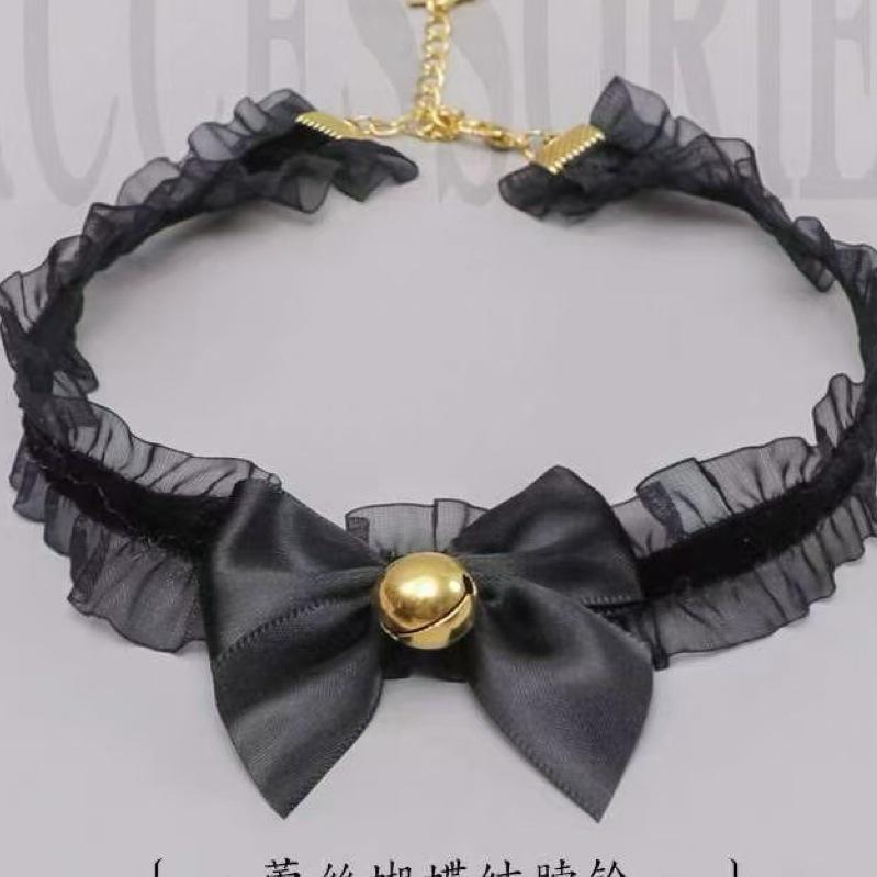 Adjustable Kitten Lolita Necklace with Clavicle Bell and Garter Leash - Japanese Chain and Lace Design Erotic Jewelry