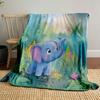 Cute Elephant In a Lush Jungle Scene Patterned Blanket, Flannel, Suitable for All Seasons, Home Decor, Warm and Cozy