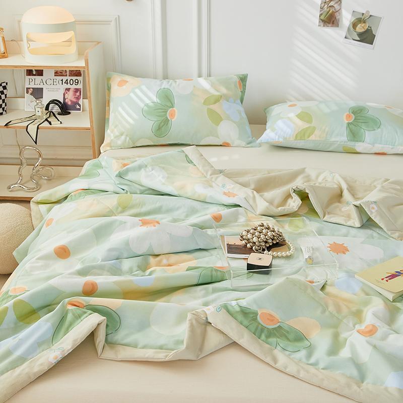 Fresh White Flowers 100% Cotton Quilted Quilt Summer Skin-friendly Comfortable Air Conditioning Quilt for Kids Teens Adults