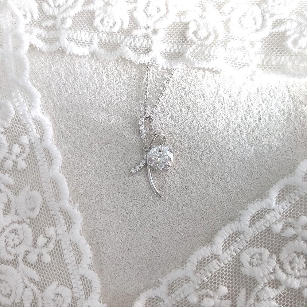 S925 Sterling Silver Bow Pendant with PT950 Plated 1 Carat D Color Moissanite Necklace for Women - Light Luxury.