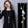 Ladies Fashion Faux Pearl Tassel Leaves Pendant Long Chain Sweater Necklace