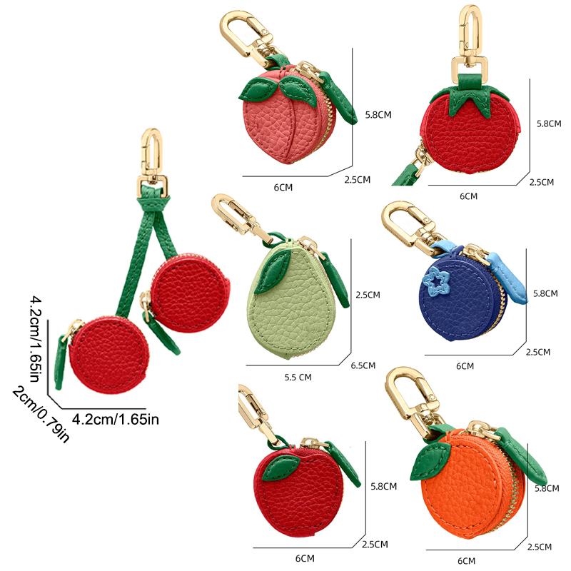 Fruit Shape Cherry Design Fruit Charm Coin Purse Blueberry Peach Cute Key Chain Mini Pouch Wallet Gift For Airtag Girl Women