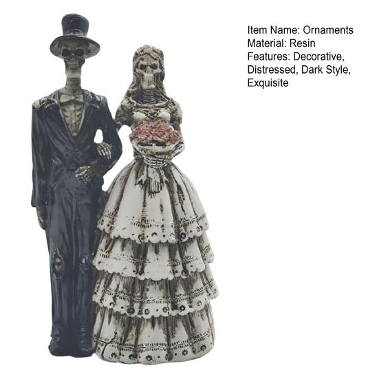 Skeleton Bride and Groom Figurine Resin Couples Skull Ornaments Wedding Couple Statue
