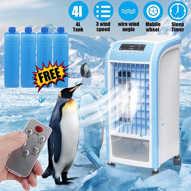 4L Multifunction Remote Control Air Conditioner Cooling Fan Timer Cooler Humidifier Purifier Adjust 3 Speed+4 Ice Crystal